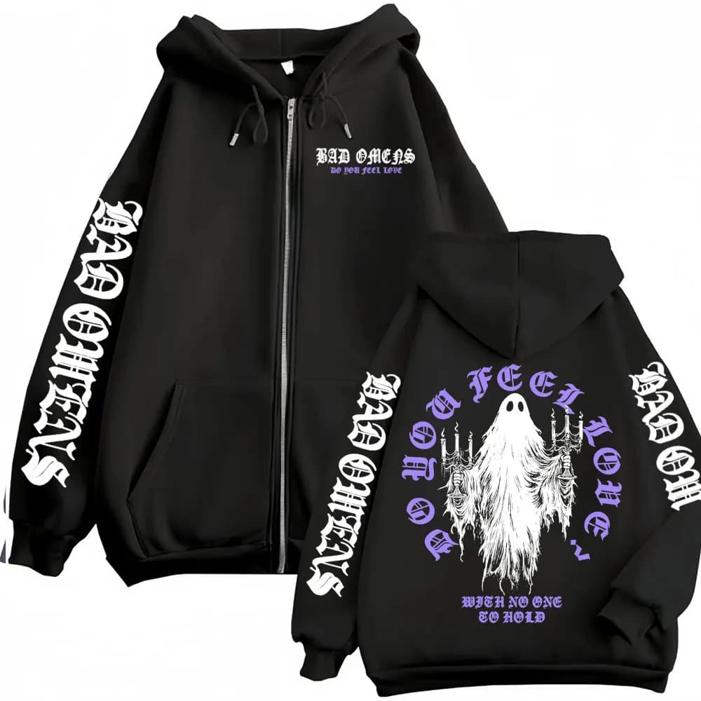 Bad Omens Do You Feel Love Zip Up Hoodies Men Women Harajuku Gothic Jacket Sweatshirt Coat Aesthetic Streetwear Zipper Pullovers
