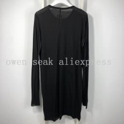 Owen Seak Men Bottoming Shirt 100% Cotton Gothic Style Women's Clothing Tops Tees Summer Women Casual Black Long Sweater Shirt