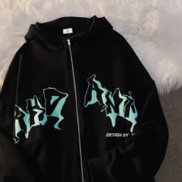 Jacket Zip Up Hoodies Hip Hop Sweatshirt Vintage Goth Print Hooded Jacket Street Fashion Unisex Drawstring Autumn Fleece Hoodie