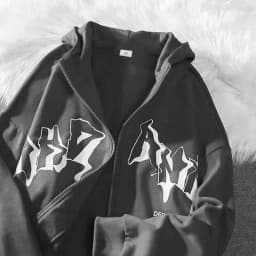 Jacket Zip Up Hoodies Hip Hop Sweatshirt Vintage Goth Print Hooded Jacket Street Fashion Unisex Drawstring Autumn Fleece Hoodie