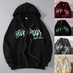 Jacket Zip Up Hoodies Hip Hop Sweatshirt Vintage Goth Print Hooded Jacket Street Fashion Unisex Drawstring Autumn Fleece Hoodie