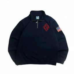Mens Sweatshirt Harajuku Y2K Navy Blue Quarter Zip Pullover USA Embroidered Flag Patch Vintage Streetwear Jacket Casual Unisex