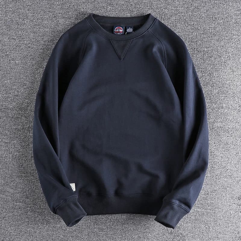 1561# Spring Autumn New 360g American Retro Solid Color Sweatshirts Men's Simple 100% Cotton Washed Pullover Casual Sportwear