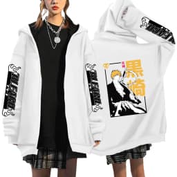 Japan Anime Bleach Kurosaki Ichigo Printed Hooded Men Women Zip Up Hoodies Casual Loose Sweatshirt Harajuku Unisex Zipper Jacket