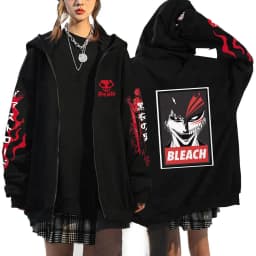 Japan Anime Bleach Kurosaki Ichigo Printed Hooded Men Women Zip Up Hoodies Casual Loose Sweatshirt Harajuku Unisex Zipper Jacket