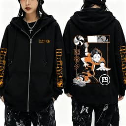 Anime Haikyuu Yu Nishinoya Graphic Zipper Hoodie Men Women Manga Cosplay Zip Up Jacket Men's Fleece Cotton Zip Up Sweatshirts