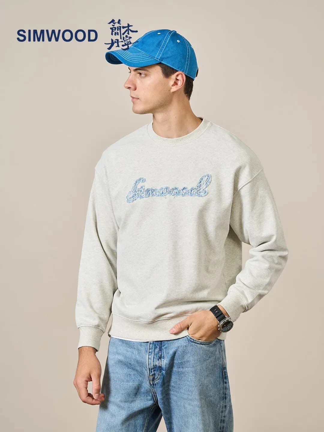 SIMWOOD High Standard Series 2026 Autumn New Oversize Letter Embroidery Sweatshirts Men 390g Fabric Pullovers Hoodies