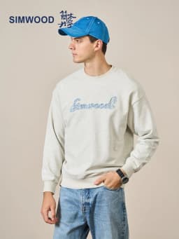 SIMWOOD High Standard Series 2026 Autumn New Oversize Letter Embroidery Sweatshirts Men 390g Fabric Pullovers Hoodies