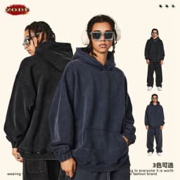 ZODF Retro Men's Winter Washed Fleece Hoodies Unisex Loose 360gsm Warm Knitted Hooded Pullovers Streetwears HY0887
