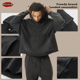 ZODF Retro Winter Men Washed 100% Cotton Boxy Hoodies Unisex Loose Fit Distressed Hooded Pullovers Coats Brand Outfits HY0048