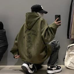 Heavyweight Suede Hoodie Sweatshirt Unisex Autumn Winter American Retro Fleece Lined Loose Top Trendy Brand Couple Jacket