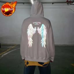 Reflective Male Hoodie Hip Hop Overfit New in No Brand Y2k Vintage Novelty and Simple 90s Tops Fleeced Men's Hooded Sweatshirt