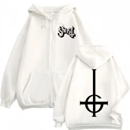Hot Sale Ghost Rock Band Logo Zipper Hoodie Men's Women's High Quality Fashion Zip Up Sweatshirts Casual Loose Fleece Pullovers