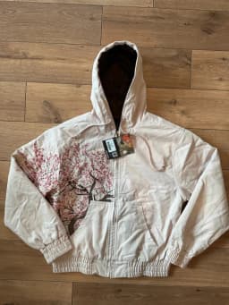 American Retro Cherry Blossom Embroidered Hooded Y2K Jacket Mens Womens Zipper Jacket with Flower Tree Pattern Street Style