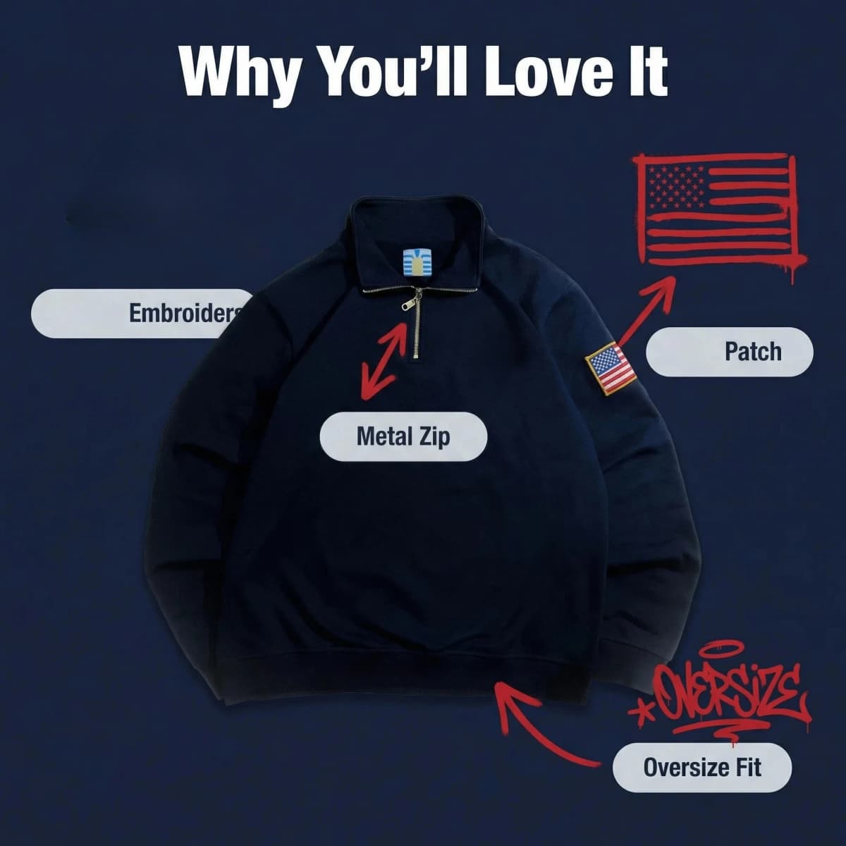 Quarterzip Embroidery Hoodie Y2k Sweatshirt Pullover Streetwear Hot Sell Fast Delivery Oversized Tracksuit Men Clothing