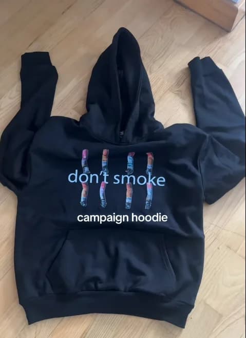 Mens Black Hoodie with Dont Smoke Print Cigarette Graphic Personality Expression Loose Fit Casual Streetwear for Daily Wear