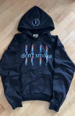 Mens Black Hoodie with Dont Smoke Print Cigarette Graphic Personality Expression Loose Fit Casual Streetwear for Daily Wear