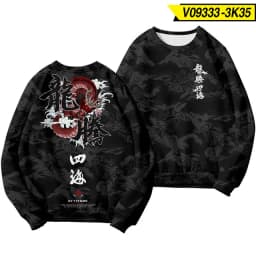 Chinese Dragon Print Hoodie Sweatshirt Autumn Japanese Casual Oversized Sweatshirts Hip Hop Pullover Women Men Clothing