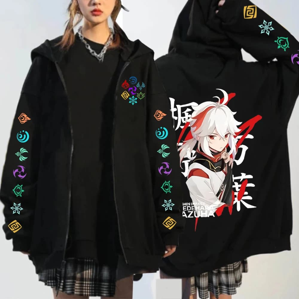 Genshin Impact Kaedehara Kazuha Hu Tao Zip Up Hoodie Unisex Hip Hop Streetwear Cartoon Genshin Xiao Mask Anime Zipper Hoodie Set