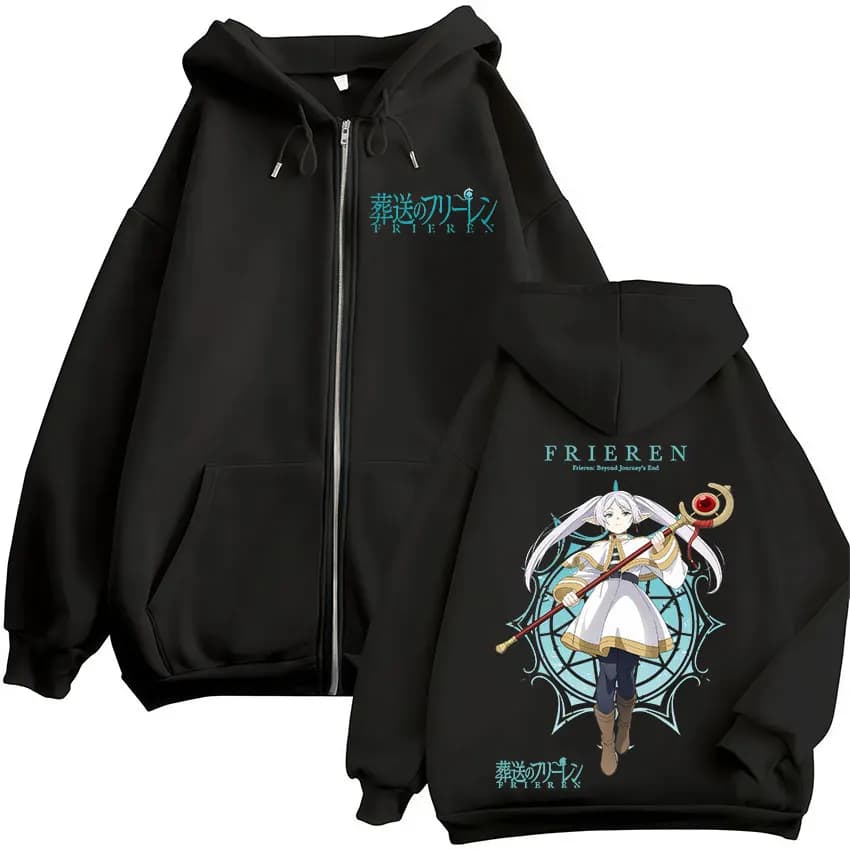 Anime Frieren: Beyond Journey's End Zipper Hoodies Men Women Clothing Fashion Fleece Oversized Zip Up Hooded Sweatshirts Jackets