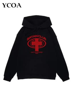 Men's Sweatshirts Satan Club Graphic Hoodies Oversized Winter Harajuku Long Sleeve Tops Korean Fashion Y2k Streetwear Clothing