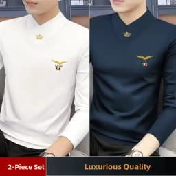 Men's Long Sleeve V-Neck T-Shirt Fleece Lined Thickened Autumn Winter Base Layer Top Warm Trendy Inner Wear Standard Fit Poly...