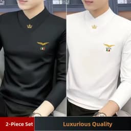 Men's Long Sleeve V-Neck T-Shirt Fleece Lined Thickened Autumn Winter Base Layer Top Warm Trendy Inner Wear Standard Fit Poly...