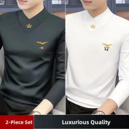 Men's Long Sleeve V-Neck T-Shirt Fleece Lined Thickened Autumn Winter Base Layer Top Warm Trendy Inner Wear Standard Fit Poly...