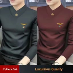 Men's Long Sleeve V-Neck T-Shirt Fleece Lined Thickened Autumn Winter Base Layer Top Warm Trendy Inner Wear Standard Fit Poly...