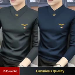 Men's Long Sleeve V-Neck T-Shirt Fleece Lined Thickened Autumn Winter Base Layer Top Warm Trendy Inner Wear Standard Fit Poly...