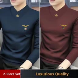 Men's Long Sleeve V-Neck T-Shirt Fleece Lined Thickened Autumn Winter Base Layer Top Warm Trendy Inner Wear Standard Fit Poly...