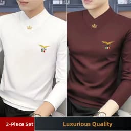 Men's Long Sleeve V-Neck T-Shirt Fleece Lined Thickened Autumn Winter Base Layer Top Warm Trendy Inner Wear Standard Fit Poly...