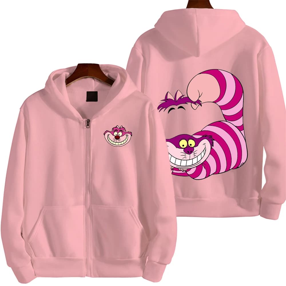 Cheshire Cat Cartoon Anime Women Zipper Hoodie Spring Autumn Men Sweatshirt 2025 New Fashion Couple Jackets Coats