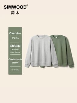 SIMWOOD 2025 Autumn Winter New Men 340gsm Soft Warm Fleece Sweatshirt Basic Oversize Crewneck  Casual Embroidered Sweatshirt