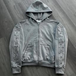 Oversized Harajuku Grey Vintage Fashion Zipper Hoodie European and American Autumn/Winter High Street Versatile Sweatshirt Emo