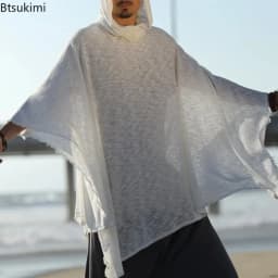 2026 Men's Outdoor Casual Breathable Shawl Robe Vintage Men Solid Color Loose Breathable Capes Mens Bohemian Sunproof Cover-up