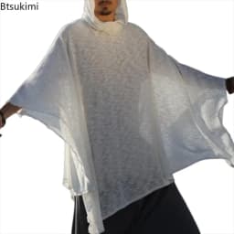 2026 Men's Outdoor Casual Breathable Shawl Robe Vintage Men Solid Color Loose Breathable Capes Mens Bohemian Sunproof Cover-up
