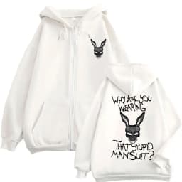 Movie Donnie Darko Why You Wearing That Stupid Man Suit Zipper Hoodie Men Casual Vintage Zip Up Jacket Male Oversized Sweatshirt