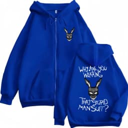 Movie Donnie Darko Why You Wearing That Stupid Man Suit Zipper Hoodie Men Casual Vintage Zip Up Jacket Male Oversized Sweatshirt