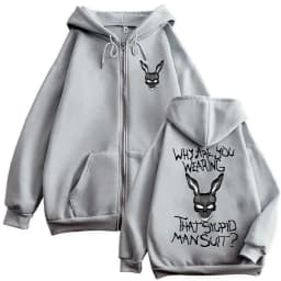 Movie Donnie Darko Why You Wearing That Stupid Man Suit Zipper Hoodie Men Casual Vintage Zip Up Jacket Male Oversized Sweatshirt