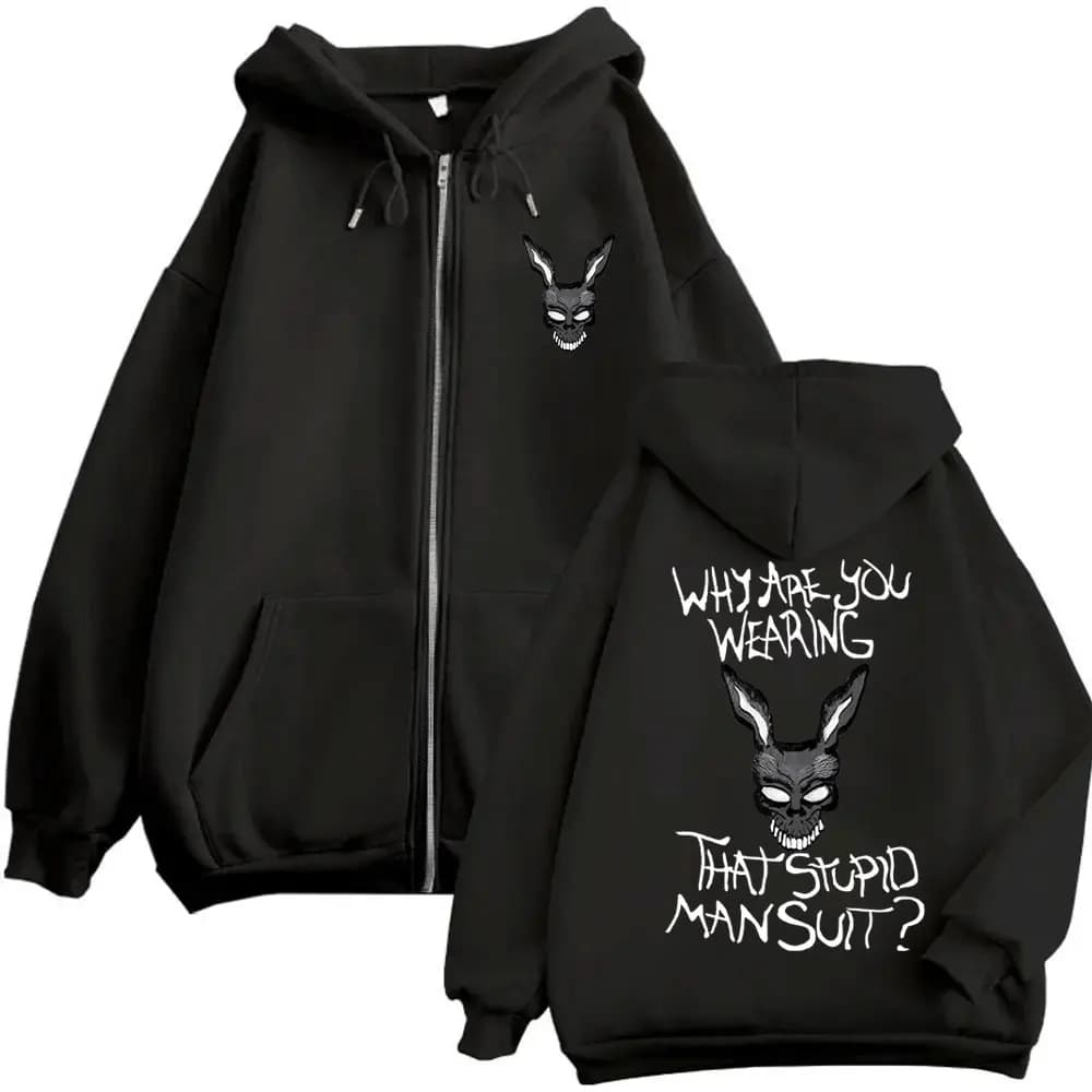 Movie Donnie Darko Why You Wearing That Stupid Man Suit Zipper Hoodie Men Casual Vintage Zip Up Jacket Male Oversized Sweatshirt