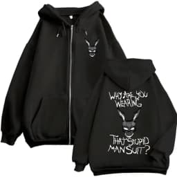Movie Donnie Darko Why You Wearing That Stupid Man Suit Zipper Hoodie Men Casual Vintage Zip Up Jacket Male Oversized Sweatshirt