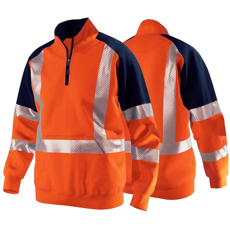 Orange Navy Sweatshirt for Man Hi Vis Hoodie Work with Zip Fleece Jacket
