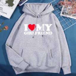 I Love My Girlfriend Printing Hoody Men Women Autumn Loose Sweatshirt Autumn Crewneck Clothes Loose Pocket Coat Hoody Couple