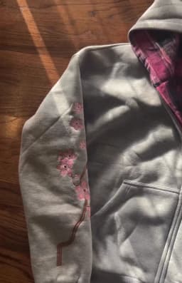 Y2K Vintage Cherry Blossom Embroidery Zipper Hoodie Harajuku Loose Reversible Simple Grid Jacket Men Women Pink Coat Streetwear