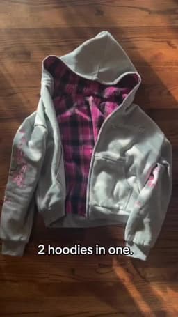 Y2K Vintage Cherry Blossom Embroidery Zipper Hoodie Harajuku Loose Reversible Simple Grid Jacket Men Women Pink Coat Streetwear