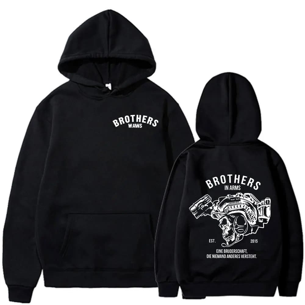 Team Brothers in Arms Skeleton Double Sided Print Hoodies Men Women Clothing Fashion Sweatshirt Oversized Long Sleeve Pullovers