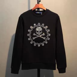 Street Hip-Hop Oversized Hoodie Cartoon Iron Drill Graphic Sportswear Men's and Women's Hip Hop Sweatshirt Men's Fashion Retro C