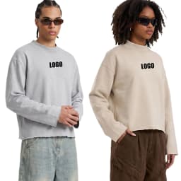 Personalized LOGO custom 350G cotton men's BOXY short and wide half-high neck long-sleeved hem burr sweater