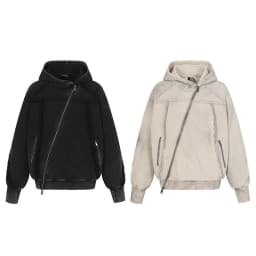 American Retro High Street Hoodie Y2k Asymmetrical Zip Up Hoodie Sweatshirt Autumn Winter Men's Loose Hooded Jacket Streetwear